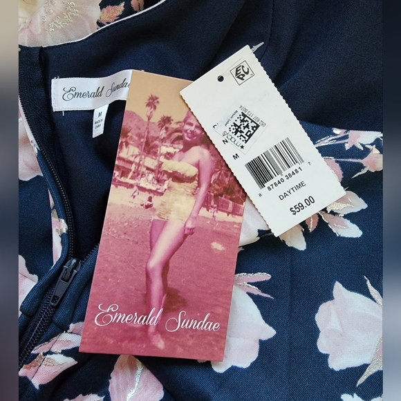 NWT Emerald Sundae Blue Floral Foil Fit & Flare Dress, Small - Picture 9 of 10